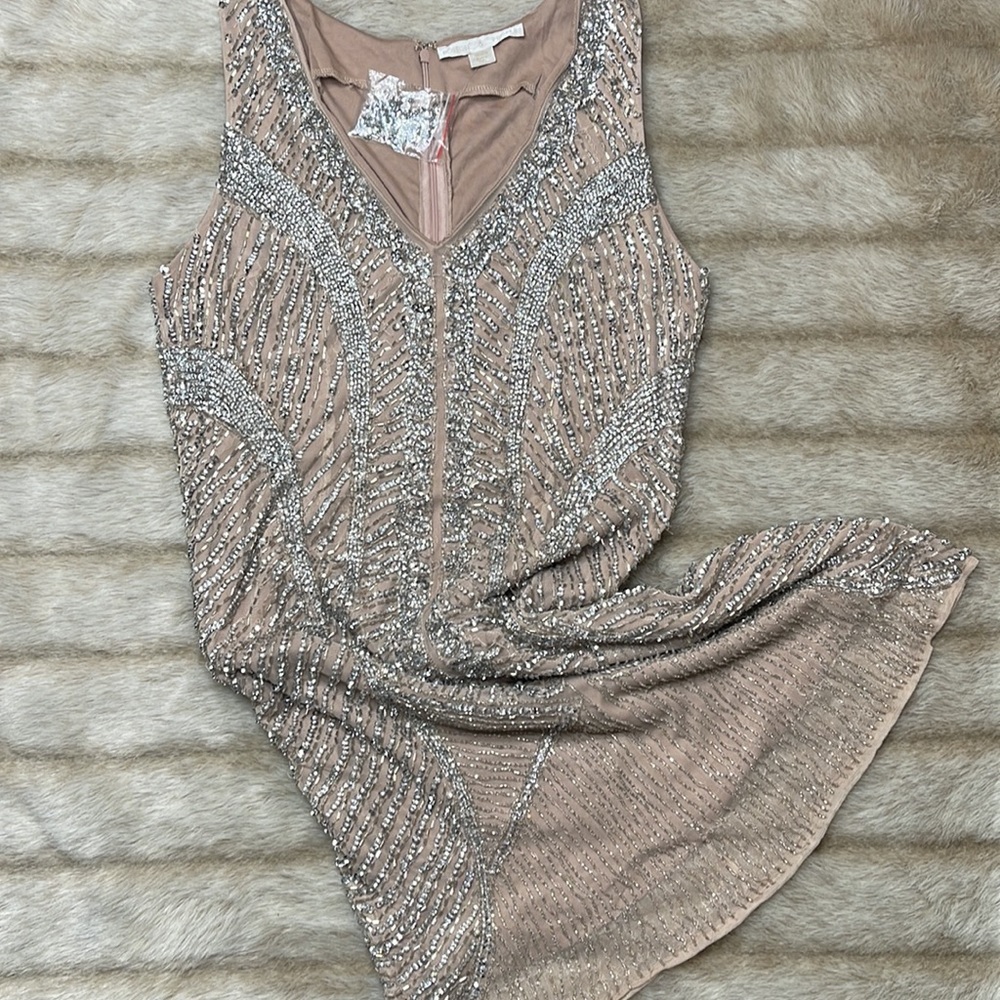 Boston Proper Stunning Sequin cocktail V Neck Champagne mini Dress size 4